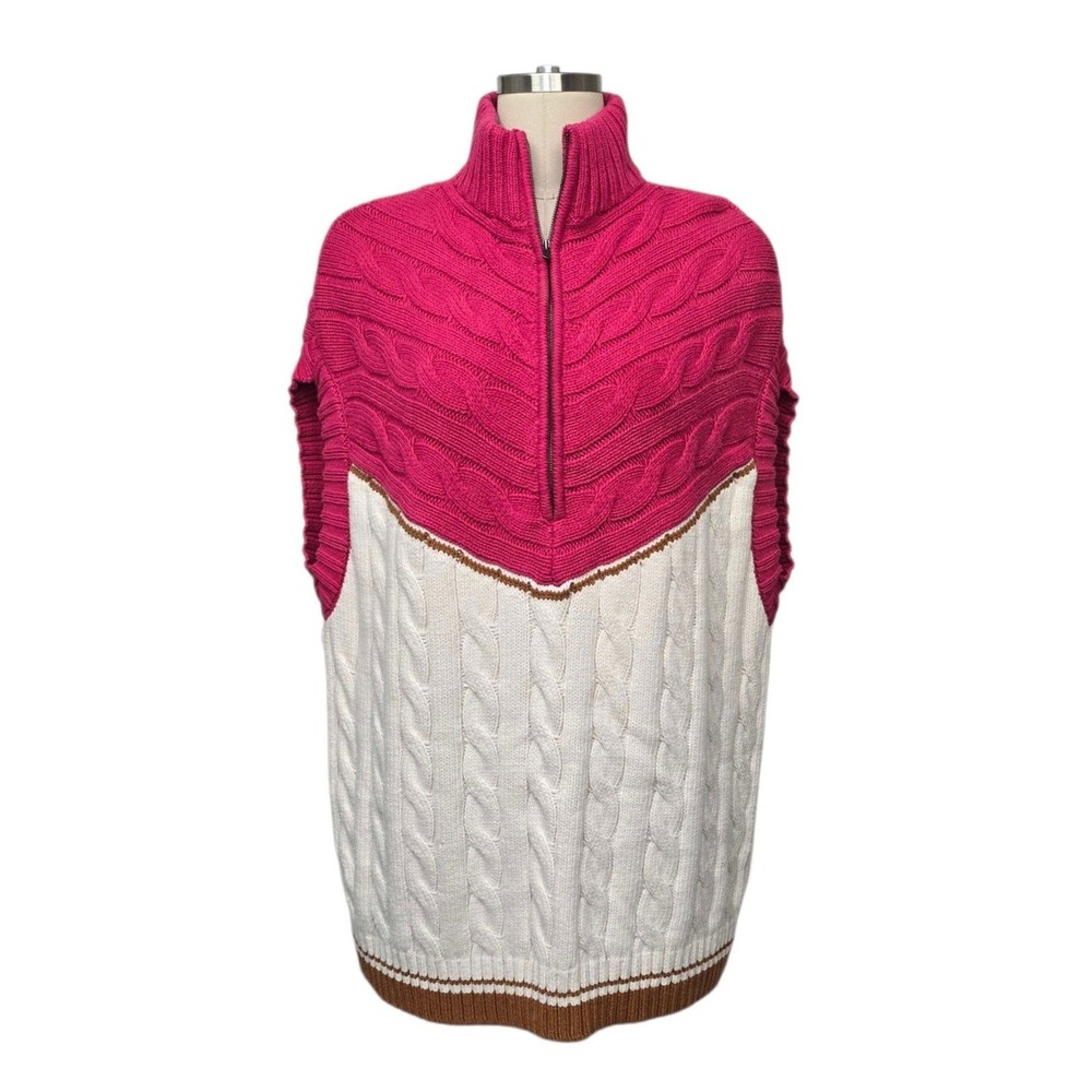 Maeve Anthropologie Pink Cream Cable Knit Quarter Zip Sweater Vest Size SM